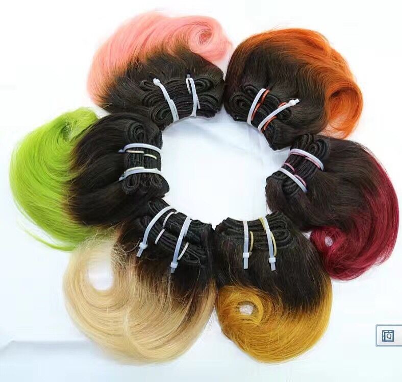 2017 New Style Short Curl Ombre Purple Brazilian Remy Hair Weft Hair Extension