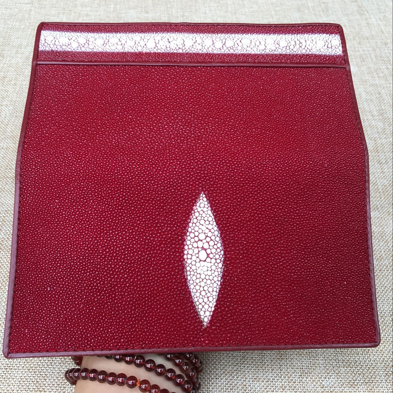 Unisex Style Authentic Stingray Skin Women Men Slim Bifold Wallet Card Bag Genuine Leather Female Male Thin Clutch Purse