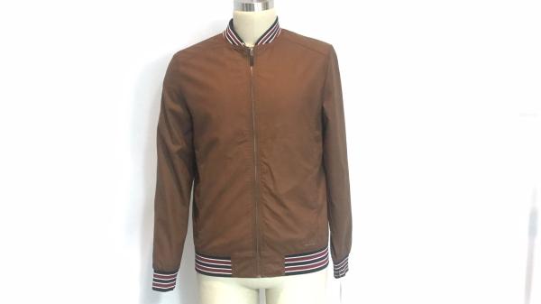 Buy cheap Zip Through Tan PU Leather Bomber Jacket With Tipped Rib Trim TW83211 from wholesalers
