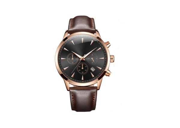 Buy cheap 316L Stainless Steel Chronograph Watch Quartz Movt Black Leather Strap from wholesalers