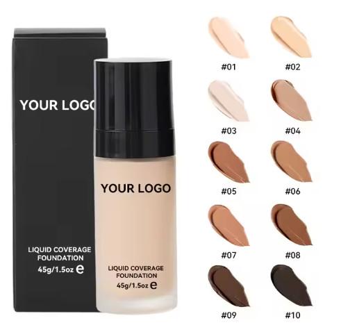 Buy cheap Private Label 10 Colors Creamy Full Coverage Waterproof Vegan Long Lasting Moisturizing Liquid Foundation for Dark Skin from wholesalers