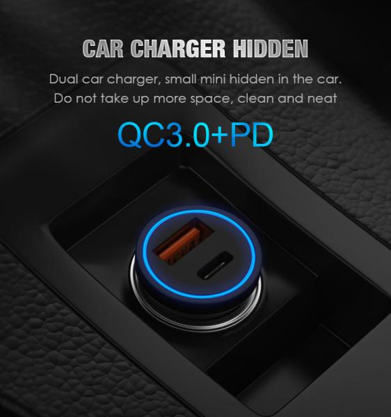 Buy cheap QC3.0+PD black smart car charger, fast charge LED light display Zinc alloy,Certification CE FCC ROHS from wholesalers