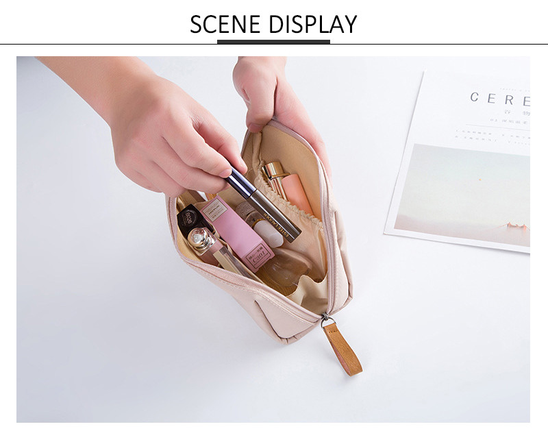 Women Blank Zipper Closure Satin Cosmetic Makeup Bag