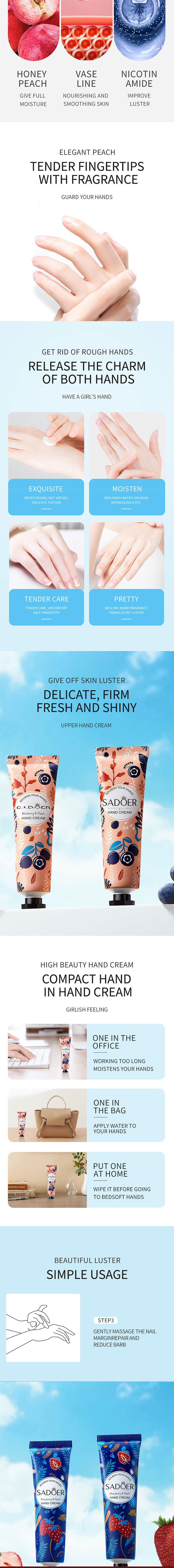 Portable Natural Fruits Plant Ingredients Hand Cream Whitening Moisturizing Hand Cream