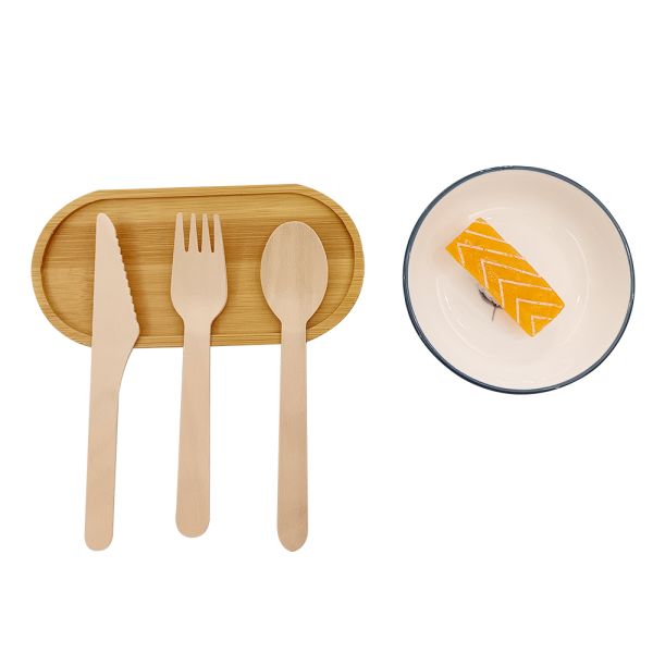 Portable Tableware Set with Disposable Bamboo Knife Fork and Spoon 0
