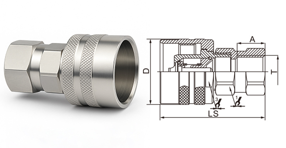 CB-SPS-3FN-CVV female hydraulic coupler with sleeve-lock thread and Buna-N seal interface
