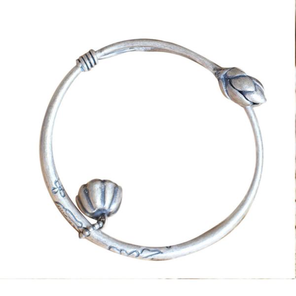 Buy cheap Sterling Silver Bangle Cuff Bracelet Engraved Water Lily Flower Vintage Jewelry(053128W) from wholesalers