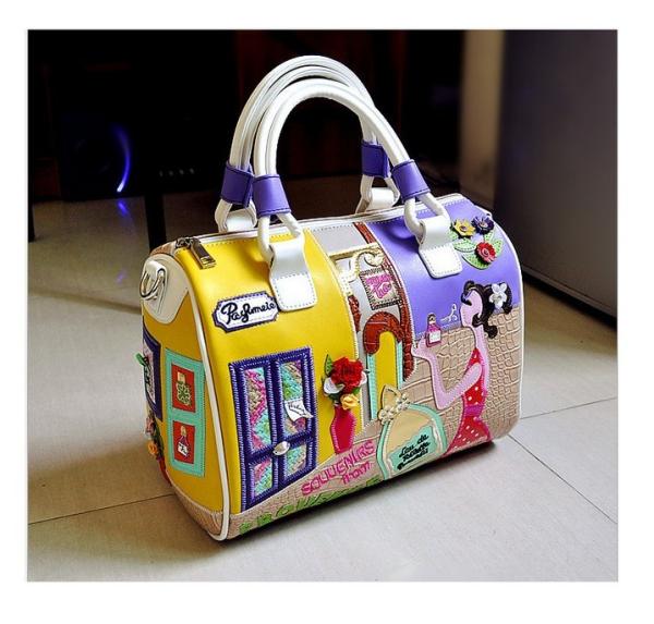 Buy cheap Europe and selling women's handbags shoulder diagonal cartoon character embroidery Boston Messenger Bag from wholesalers