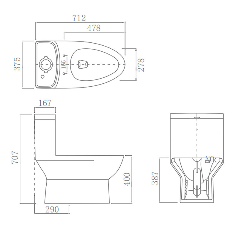 Ceramic Bathroom One Piece Toilets , Washdown Flushing 1 Piece Wc