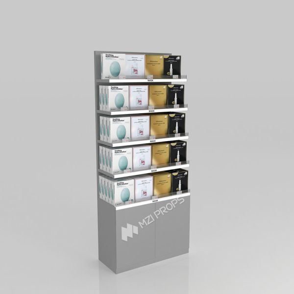 Skincare Display Table Grey Wooden Counter With Thick Soft Film Light Box For Compact Shop Cabinet And Premium Shop Display