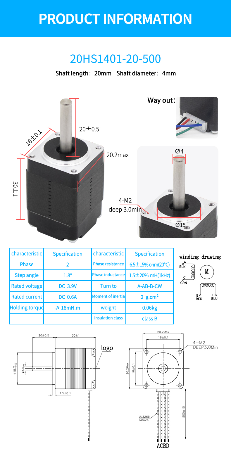 Compact and Powerful 1.8 Degree Square Hybrid Stepper Motor with 0.6A Phase Current