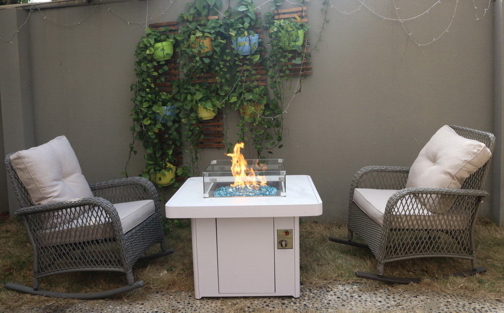 Outdoor Square Stone Propane Fire Pit With 10" Stainless Steel Ring Burner