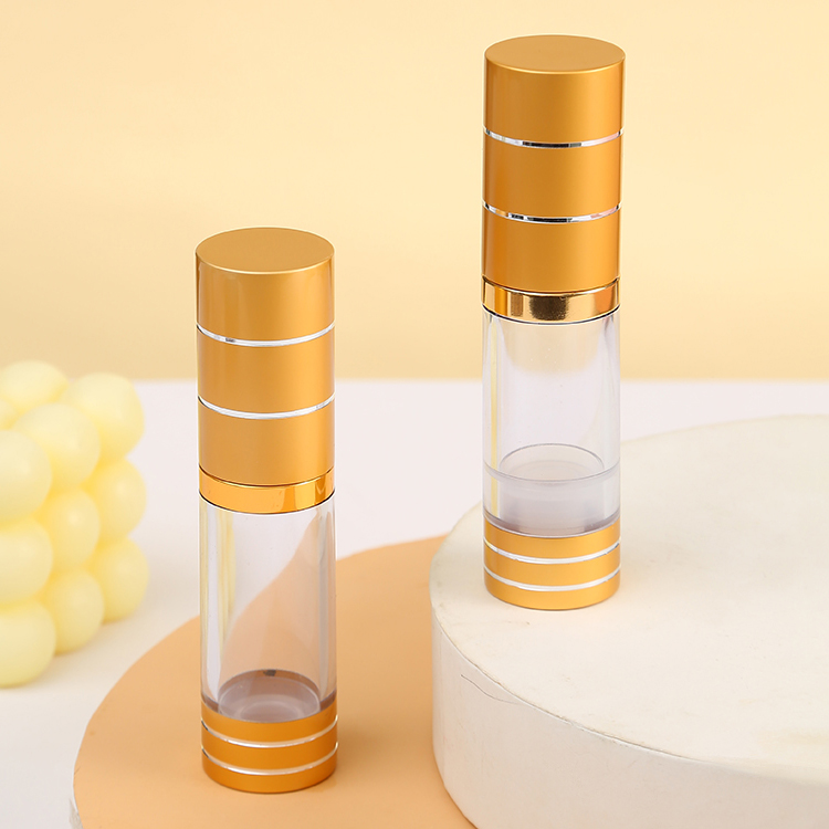 Frosted Golden Airless Spray Pump Bottle 15ml 30ml 50ml Plastic Purple Airless Serum Bottle With PP Pump for Skincare Packaging