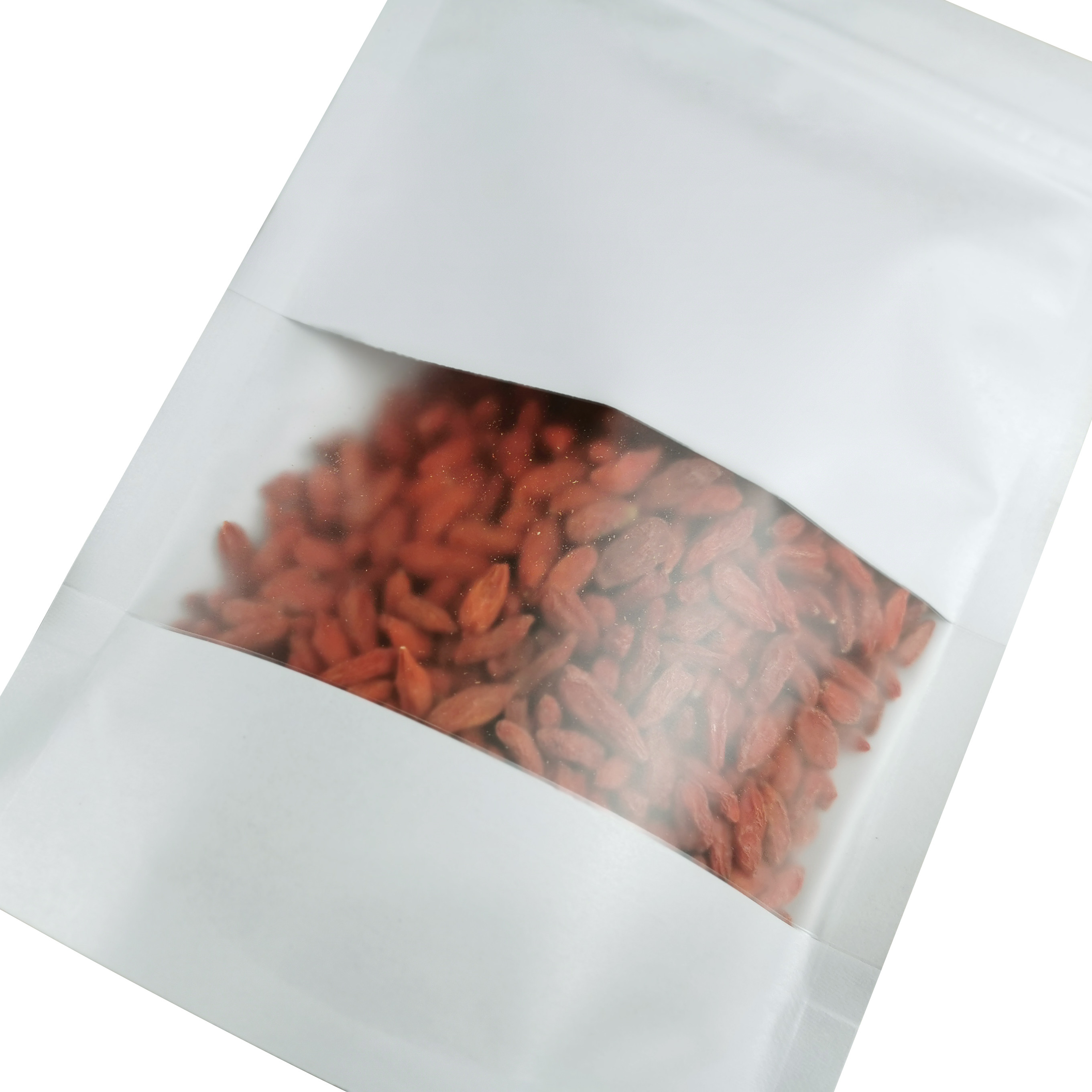 Custom Logo Flat Bottom Pouch With Window Zipper For Food Snack Nuts White Kraft Paper Packaging Bags