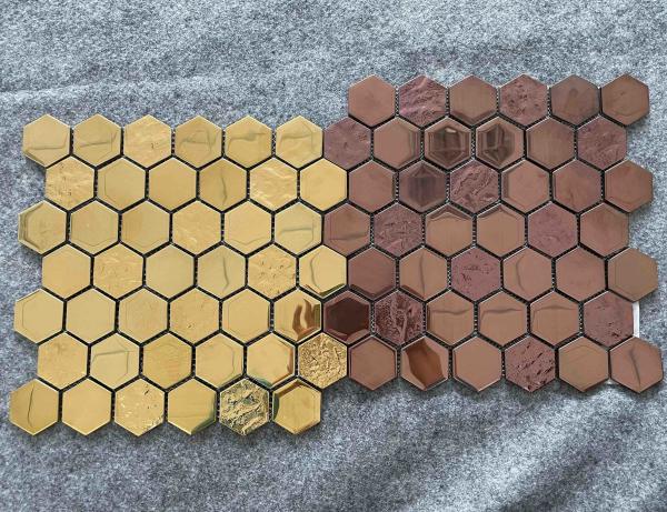 Buy cheap 30x30cm Square Glazed Tiles , ISO13006 8mm Hexagonal Mosaic Wall Tiles Brown Gold from wholesalers