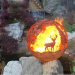 Woodland Deer Corten Steel Fire Globe Round Ball Fire Pit OEM