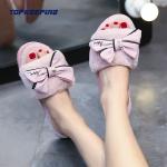 PVC Outsole Womens Fur Slippers With Silk Bow