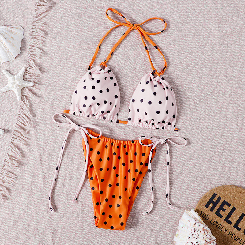 black point orange style swimwear High Waist Bikini Women'S Solid Color Sexy 2-Piece /Swimming Suits Bikini large size