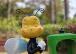 Fiberglass Honeybee Cartoon Character Statues Decorative With Metal Trash Can
