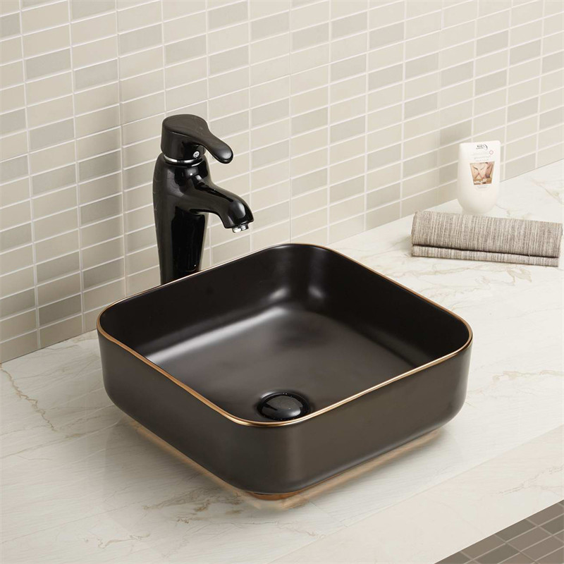15.16" Square Countertop Bathroom Sink With Tap Hole Scratch Resistant Rugged