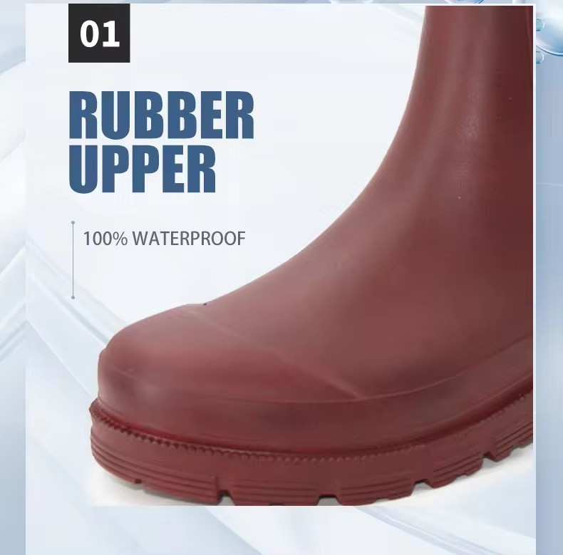 2024 Fashion Waterproof Ankle Wellies Neoprene Molded Gumboots Chelsea Rain Boots Rubber Shoes For Women