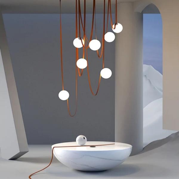 Buy cheap Minimalist Duplex Floor Wabi Sabi Style Designer Villa Belt Living Room Dining Room linear pendant lighting(WH-AP-560） from wholesalers