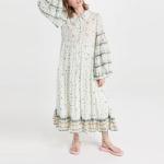 Ladies Viscose Tiered Maxi Floral Print Long Balloon Sleeve Collared Neck Shirt