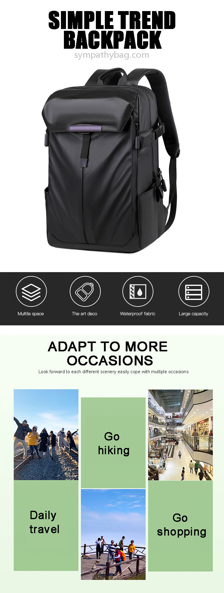 Custom Pattern Male Laptop Backpacks Waterproof Leather Computer Backpack
