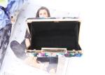 Flowers painting printed surface pu metal frame rectangle shaped pu clutch bag