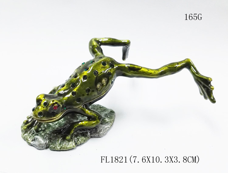 Leaves the frog shape trinket box with rhinestone for lovely jewelry box
