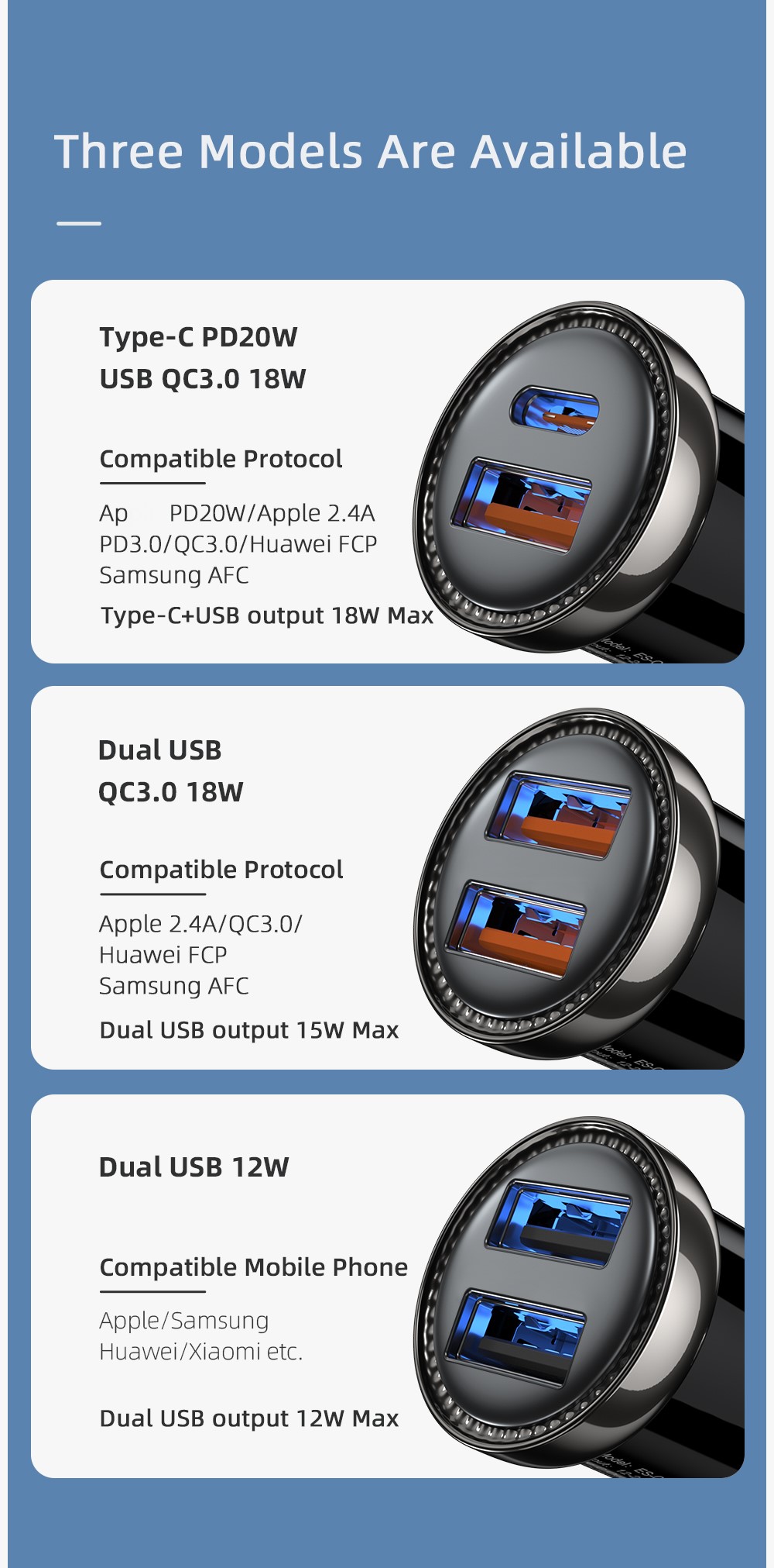 Turbo PD QC 3.0 USB Type C Car Chargers Mini Fast Charging 12W 18W 20W