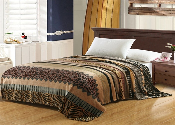 Leopard Pattern Flannel Fleece Blanket Machine Washing For Home And Hotel