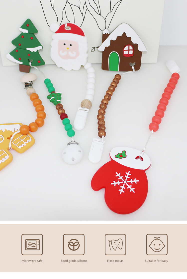 DIY Silicone Christmas Tree Teether , Safe Soft Rubber Beads For Teething