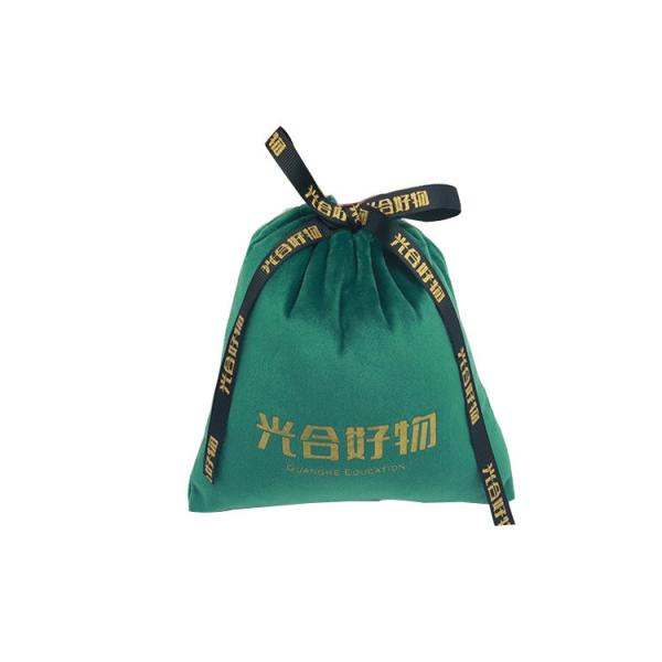 Buy cheap 8x12cm Fabric Drawstring Gift Bag Custom Silk Screen Printed Logo Dark Green Velvet Gift Packaging Bag from wholesalers