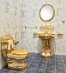 Buy cheap Golden Hotel Bathroom Sanitary Ware With Pedestal Basin Sink Wall Hung Toilet from wholesalers