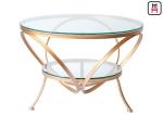 Glass Coffee Table Gold Frame , Modern Round Glass Coffee Table For Bar / Hotel