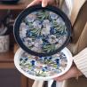 Buy cheap Hand Painted Round Vintage Dessert Plate Ceramic Deep Plate With Black Flower Design from wholesalers