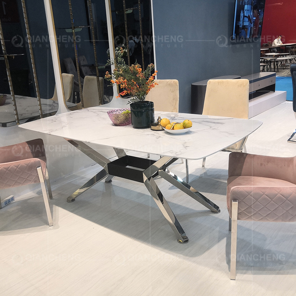 Home Furniture Marble Top Stainless Steel Dining Table 78inchx40inchx30inch