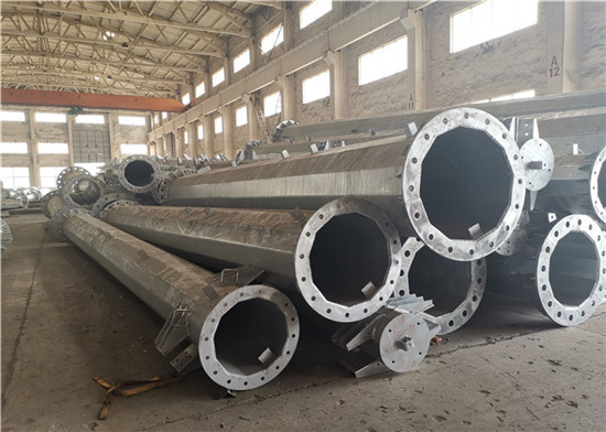 45FT Polygonal Conical Hot Dip Galvanized Steel Pole With Climbing Rung Q345