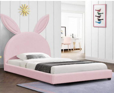 Plywood Children Upholstered Bed Frame Cartoon Rabbit Style Pink Color