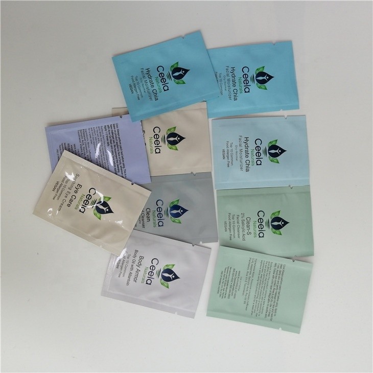 Cosmetic 3 Side Seal Sample Bag Aluminum foil sample sachets cream cosmetics packaging bags
