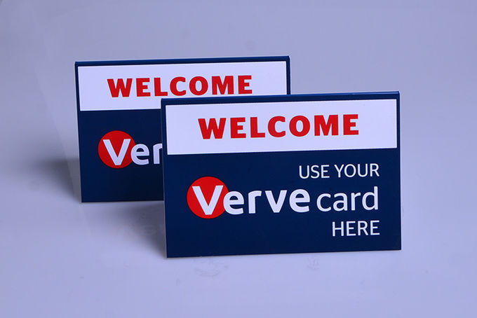 Custom printed plastic PVC Verve Card payment way accepted display table tents