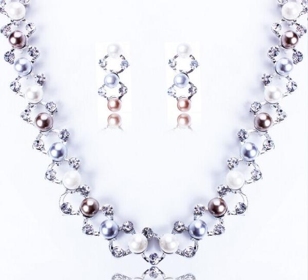 Buy cheap Bright gold diamond luxury imitation pearl necklace / bridal jewelry sets necklace set from wholesalers