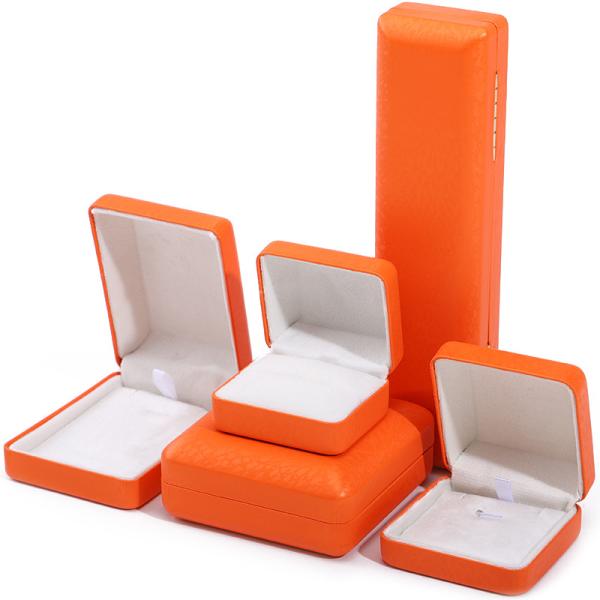 Buy cheap Custom Logo Rectangle Orange Leather Jewelry Box for Luxury Bracelet Necklace Storage from wholesalers