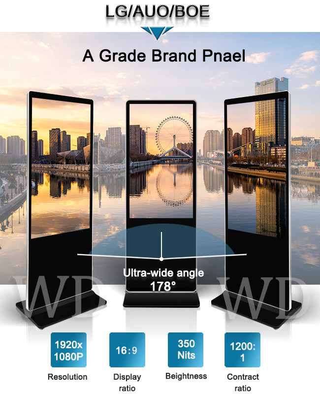 65" Floor Standing Digital Signage Facing Indoor 400 Nits High Bright 1080P