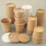 Custom Disposable Food Container Brown Kraft Paper Cup Soup Bowl Paper Lid