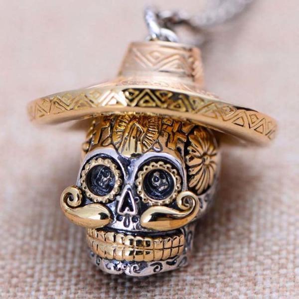Buy cheap Two Tone Silver Brass Skull Pendant Necklace for Men and Women (XH053353W) from wholesalers