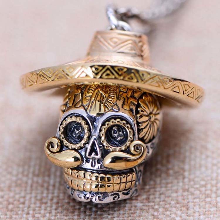 Two Tone Silver Brass Skull Pendant Necklace for Men and Women (XH053353W)