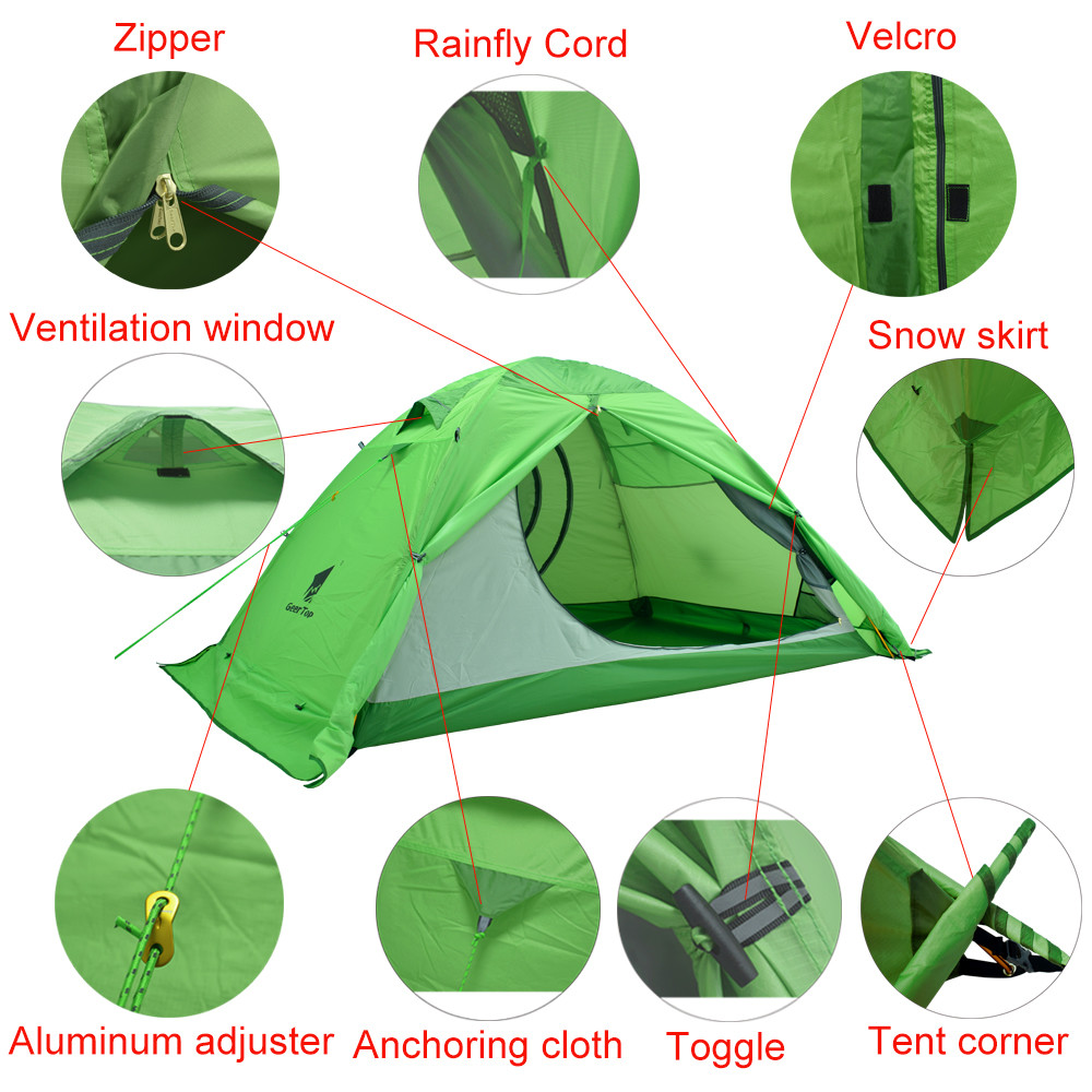 Outdoor Travel Waterproof Tent Tarps Aluminum Pole 4 Season 2 Person Green Camping Tent