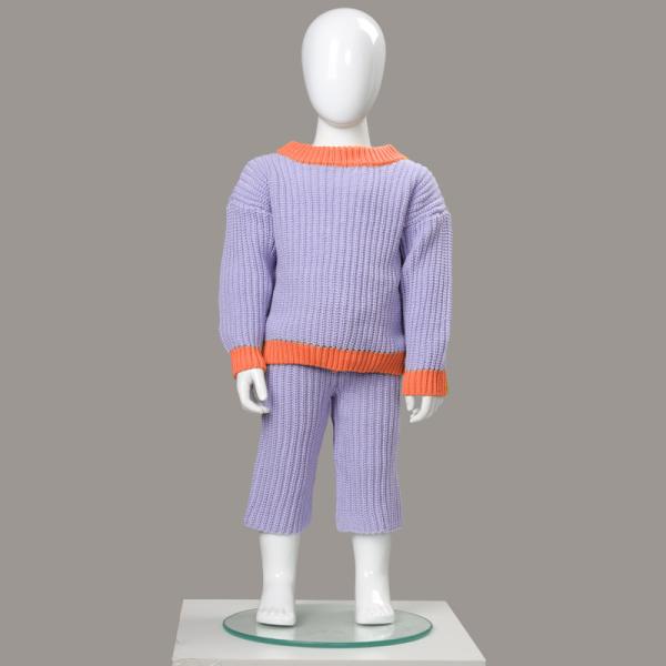 Buy cheap Customized Long Sleeve Chunky Color Block Sweater 2PCS 100% Cotton Contrast Knit Wear Jumper Knit Long Pants Kids from wholesalers